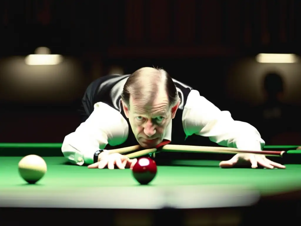 Intensa concentración de Alex Higgins en la mesa de billar