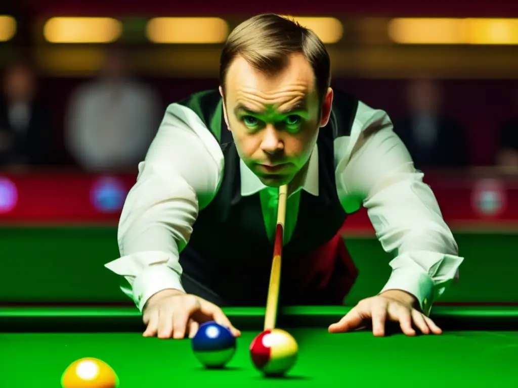 Ali Carter concentrado en el tiro, reflejando determinación y superación en el snooker.