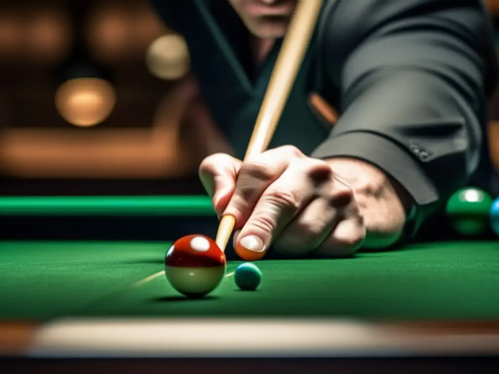 El jugador de billar muestra intensa concentración en sus técnicas de dosificación de fuerza.