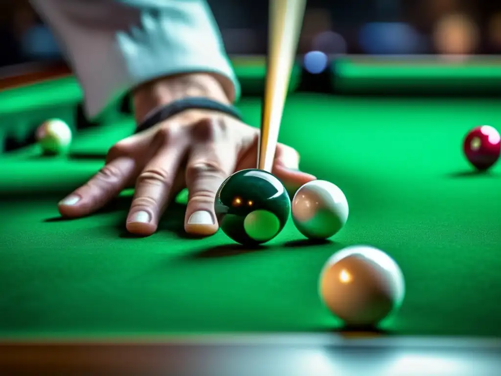 Manos de jugador de billar listas para el tiro inicial Las manos expertas de un jugador de billar, concentración y precisión en el juego de 9bolas.