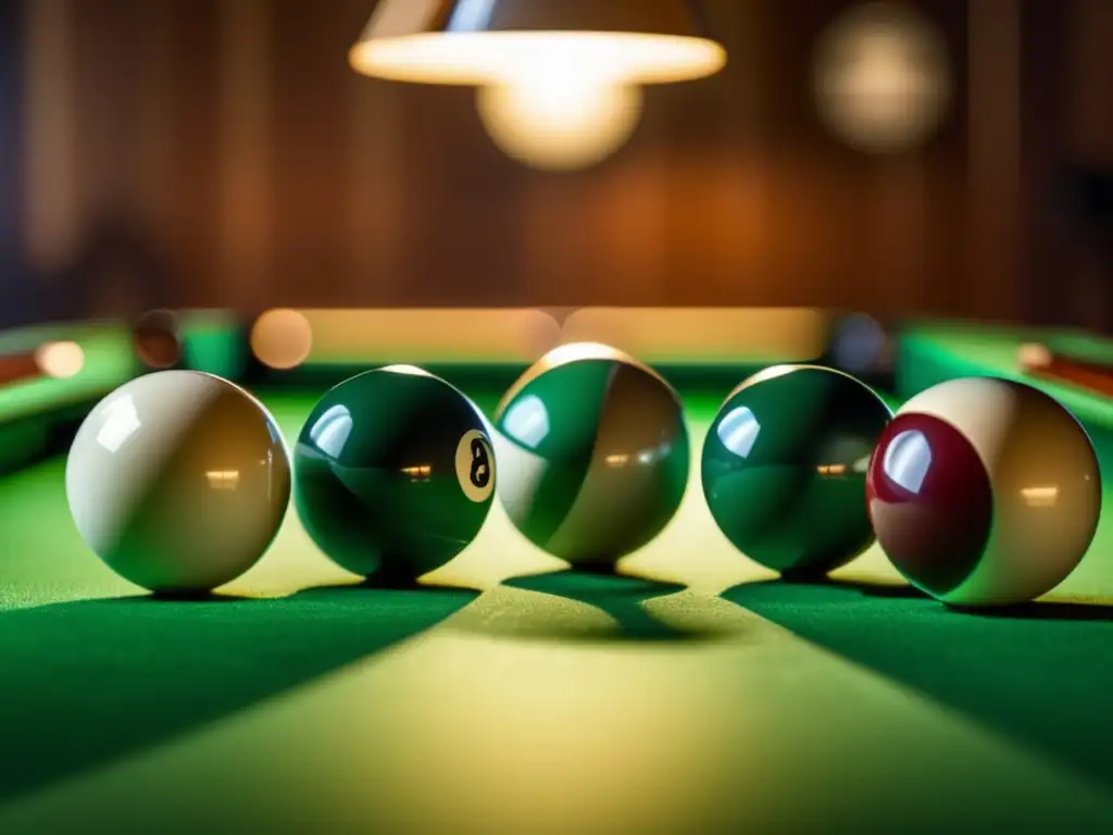 Emoción en la mesa de billar: inicio del juego con bolas alineadas