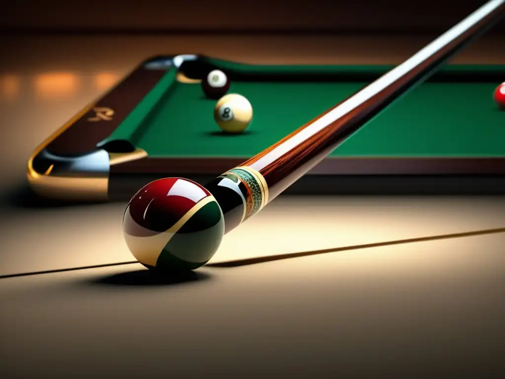 Foto de taco de billar de alta calidad con detalles intrincados